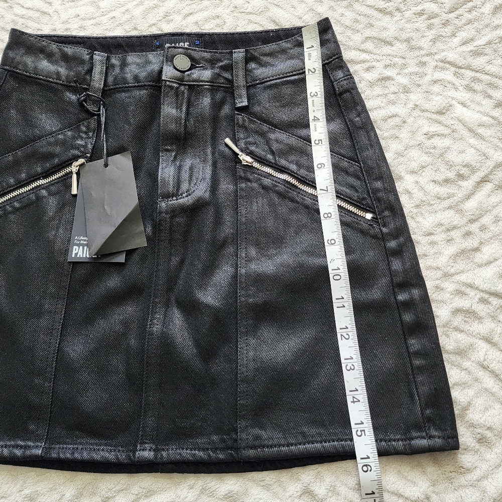 Paige Women's Aideen Mini Skirt Size 24 Black Onyx‎ coating NWT - Picture 7 of 13